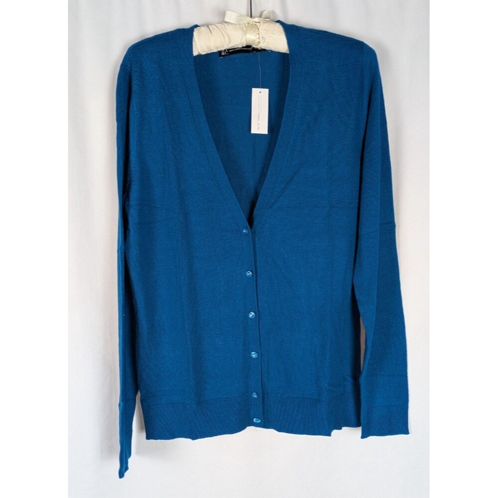 NWT New York & Co Teal Blue Fine Knit Long Sleeve Button Cardigan Large Tall